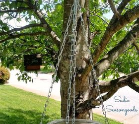 repurposed glass lid hanging bird bath, gardening, how to, outdoor living, repurposing upcycling