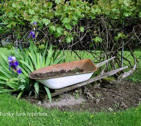 repurposed junk filled summer garden, container gardening, gardening, landscape, lawn care, repurposing upcycling