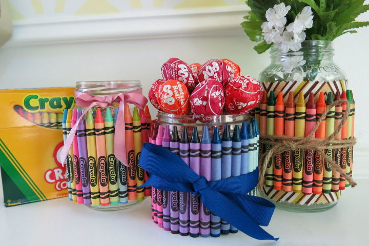 repurpose jars into crayon covered gifts party favors or table decor, crafts, how to, mason jars, repurposing upcycling