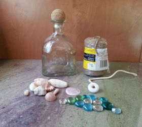 liquor bottle repurpose coastal candle, Some of the items I started with