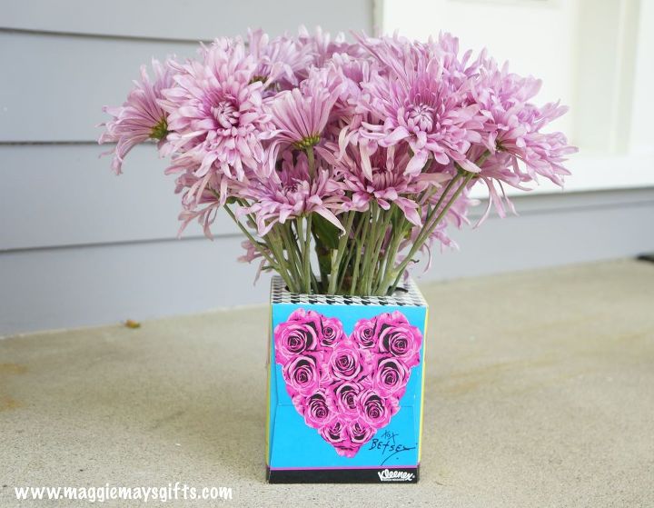 tissue box flower vase, flowers, gardening, home decor, repurposing upcycling