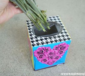 tissue box flower vase, flowers, gardening, home decor, repurposing upcycling