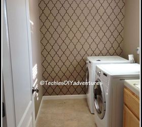 hand painted wallpaper in laundry room, laundry rooms, repurposing upcycling, wall decor