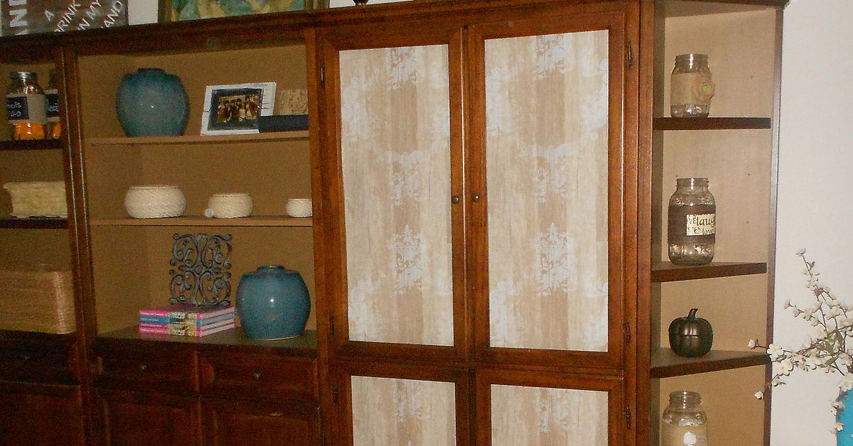 Cabinet With Glass Doors Makeover With Wallpaper Hometalk