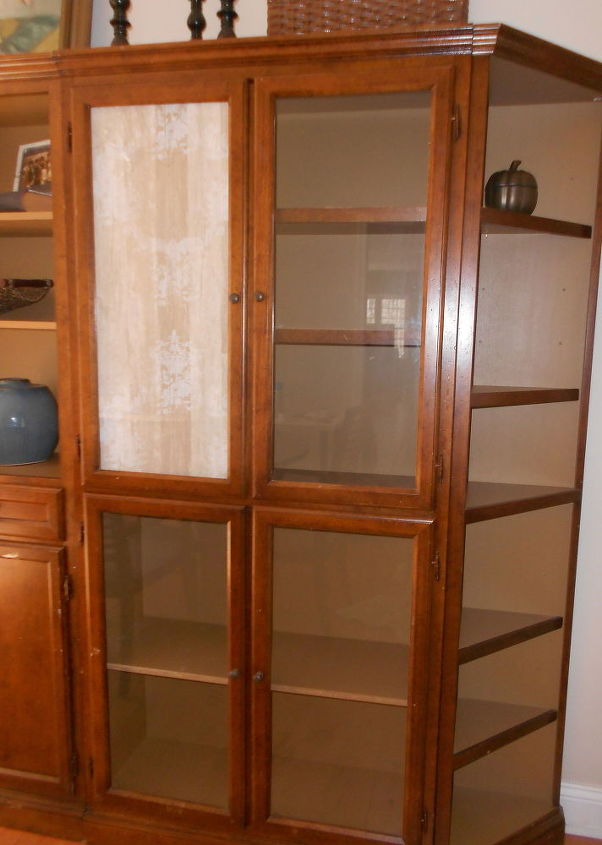 Cabinet With Glass Doors Makeover With Wallpaper Hometalk