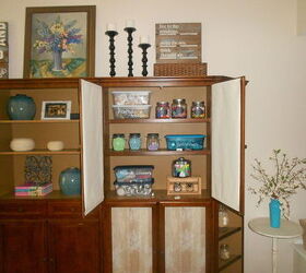 cabinet with glass doors makeover with wallpaper