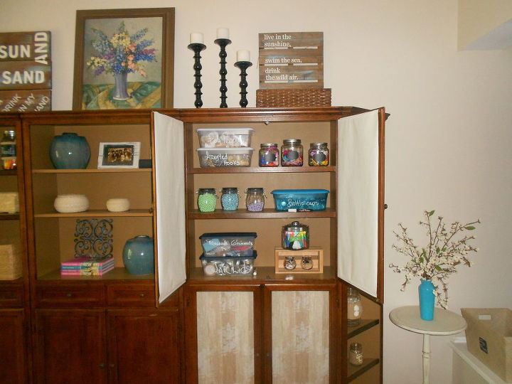 cabinet with glass doors makeover with wallpaper