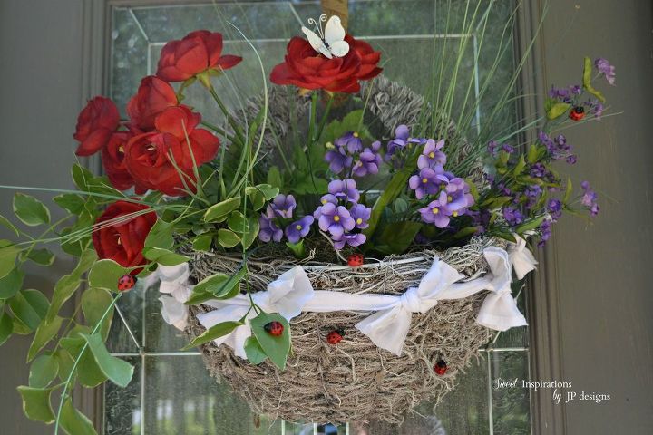 front door moss and flowers basket, crafts, patriotic decor ideas, seasonal holiday decor, wreaths