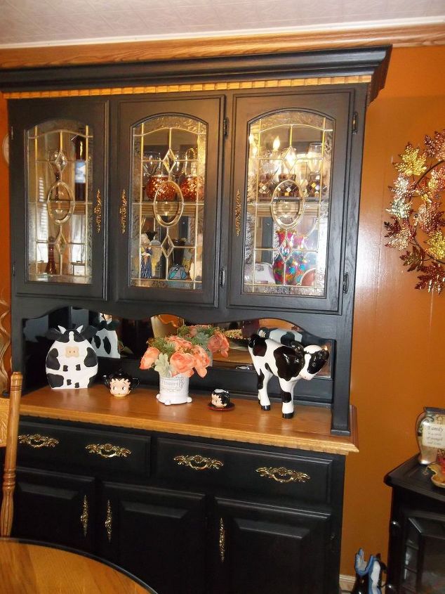 hutch painted black, painted furniture