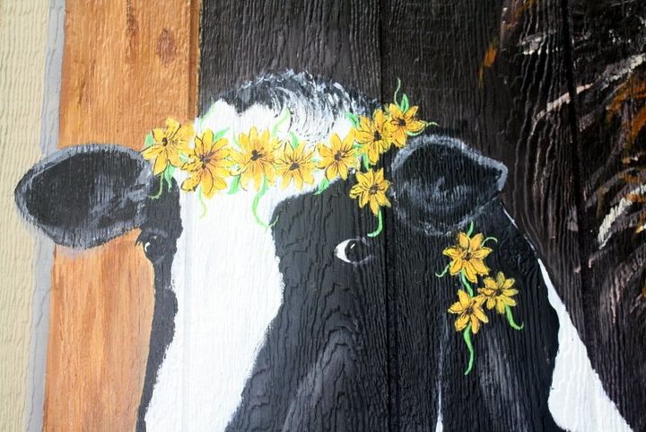 cow painting on barn door, crafts, outdoor living, I love my new home at Hawk s Creek