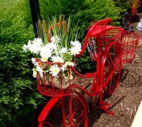 repurposed bicycle to garden planter, container gardening, flowers, gardening, repurposing upcycling