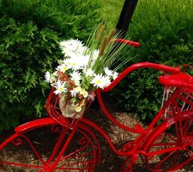 repurposed bicycle to garden planter, container gardening, flowers, gardening, repurposing upcycling