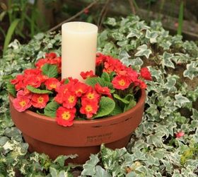 diy outdoor table centerpiece with flowers and candles, container gardening, flowers, gardening, outdoor living