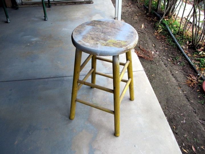 hand painted wooden stool, painted furniture, repurposing upcycling