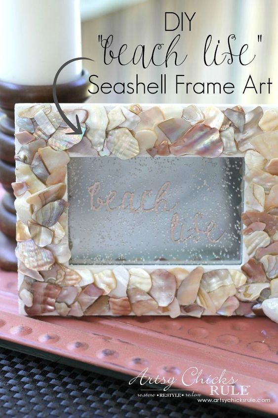 diy seashell frame art, crafts