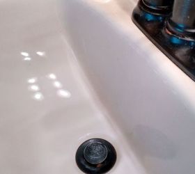 q how to get rid of hard water stains, bathroom ideas, cleaning tips, Hard water again in my bathroom sink I also have it on my kitchen sink sprayer