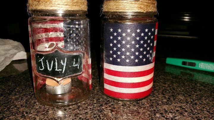 new twist on flag candles not made from pickle jars, chalkboard paint, crafts, decoupage, how to, patriotic decor ideas, seasonal holiday decor