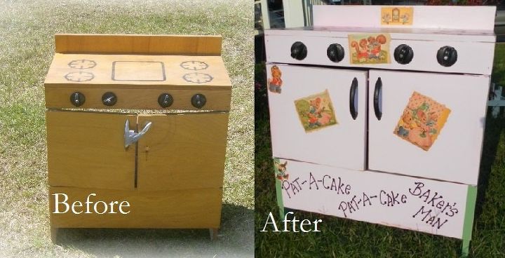 upcycling a vintage toy stove, painted furniture, repurposing upcycling