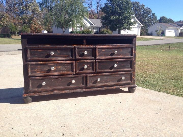 dresser turned entertainment console pottery barn style, painted furniture, repurposing upcycling