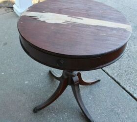 imperial drum table prusian blue milk paint makeover, painted furniture, repurposing upcycling