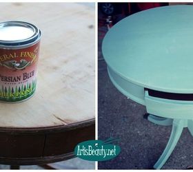 imperial drum table prusian blue milk paint makeover, painted furniture, repurposing upcycling