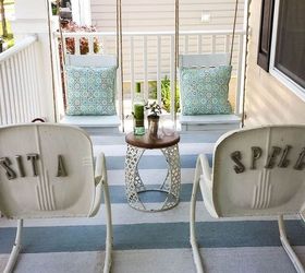 front porch makeover with repurposed chairs, concrete masonry, curb appeal, outdoor living, porches