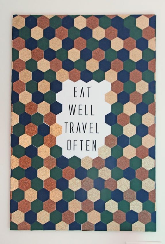 eat well travel often hexagon artwork