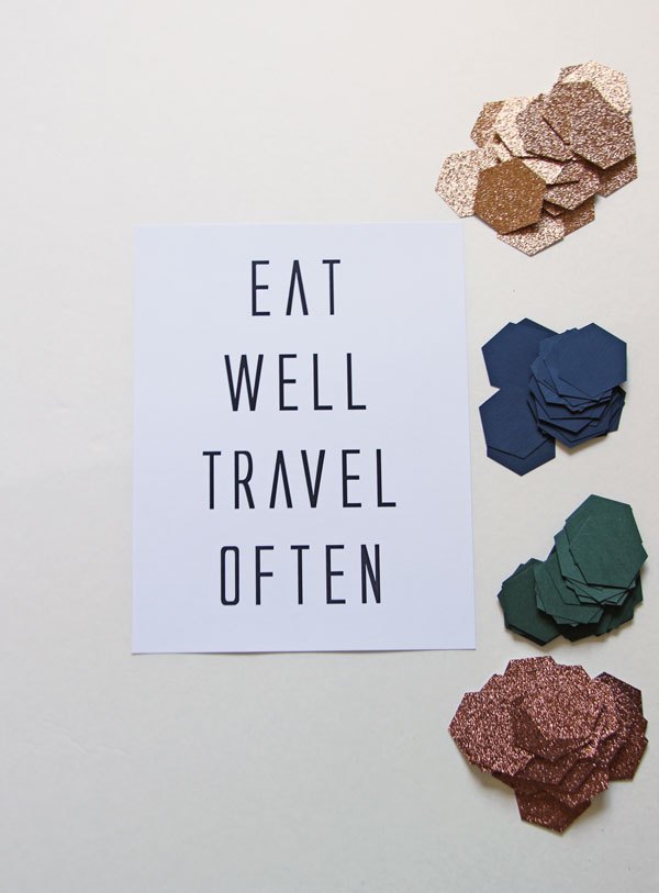eat well travel often hexagon artwork