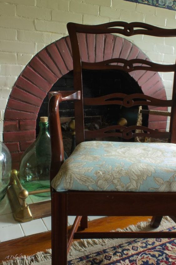 recovering the seat in an old chair, painted furniture, reupholster