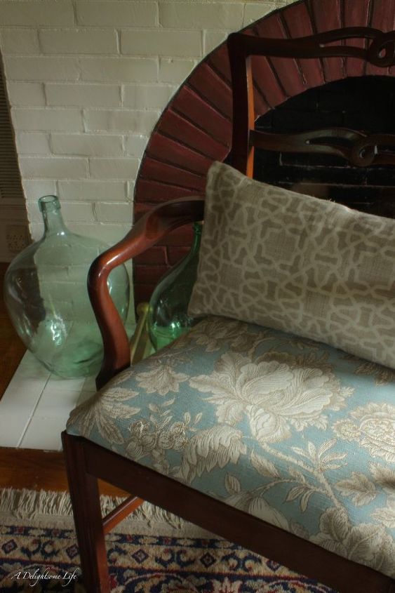 recovering the seat in an old chair, painted furniture, reupholster