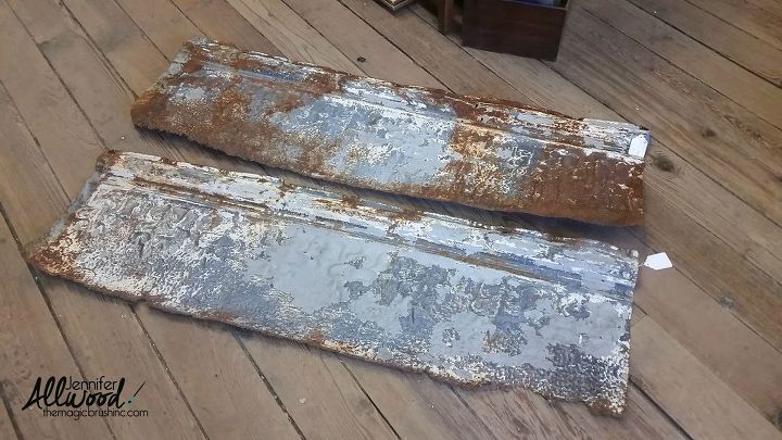 we turned rusty old tin panels into a beautiful cornice board