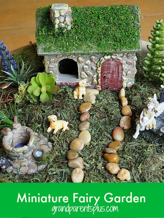 miniature fairy garden in a planter, container gardening, crafts, gardening