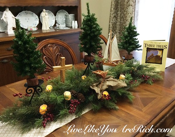 the tale of three trees as a center or mantlepiece, christmas decorations, crafts, dining room ideas, fireplaces mantels, seasonal holiday decor