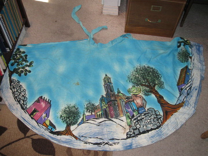 how do i remove old stains from vintage hand painted fabric, Hand painted skirt front the back side is a repeat of the front Anyone know where this was made