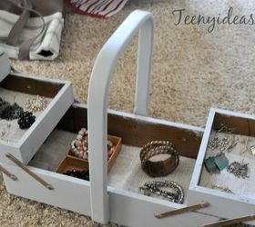 vintage sewing box repurposed as a jewelry box, crafts, repurposing upcycling, storage ideas