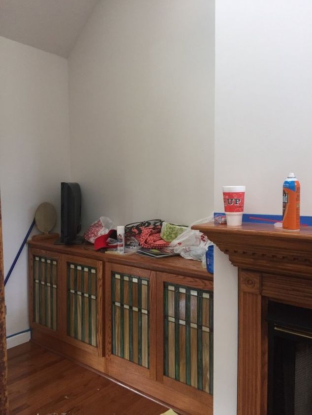 q suggestions for updating built in living room cabinets, closet, living room ideas, storage ideas, Ignore the moving painting remodeling mess on top What can we do