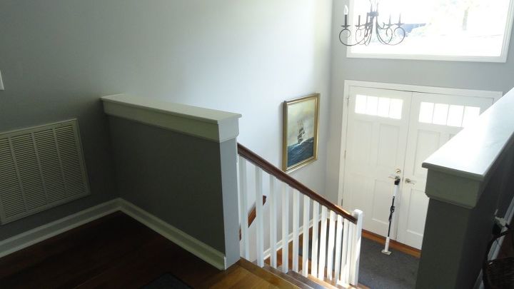 bland split foyer entry to wow wall of thrift store mirrors, New Half Walls Modern Spindles