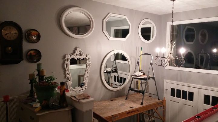 bland split foyer entry to wow wall of thrift store mirrors, Work in Progress