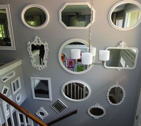 bland split foyer entry to wow wall of thrift store mirrors, The Finished Mirror Wall