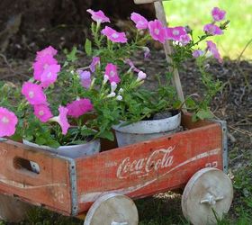 vintage coke crate wagon, container gardening, flowers, gardening, repurposing upcycling
