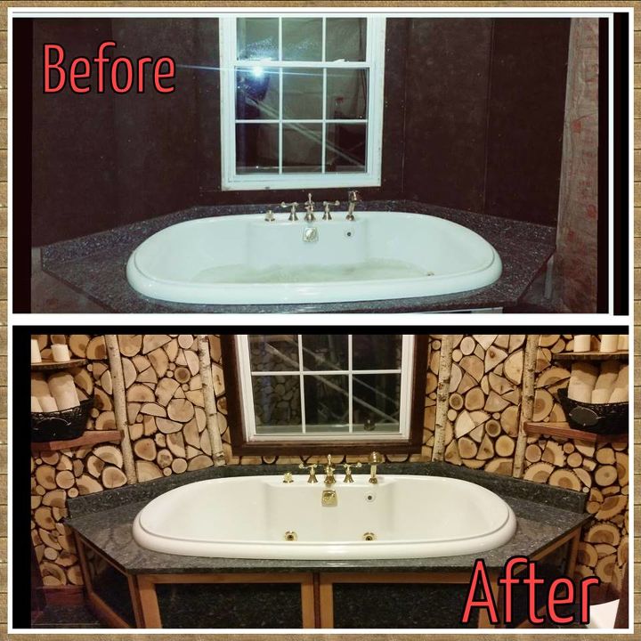master bath makeover using tree cut offs, bathroom ideas, repurposing upcycling, wall decor