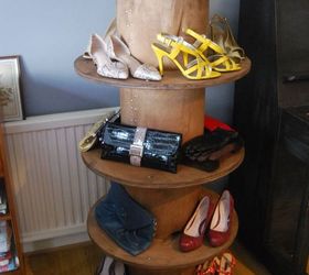 cable reel from construction sites to bookcase, repurposing upcycling, rustic furniture, shelving ideas, with shoes and bags
