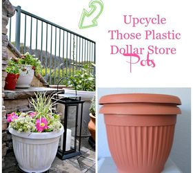 update those plastic dollar planters, chalk paint, container gardening, flowers, gardening