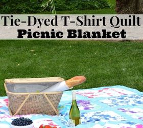 tie dyed t shirt quilt picnic blanket, crafts, how to, outdoor living, repurposing upcycling