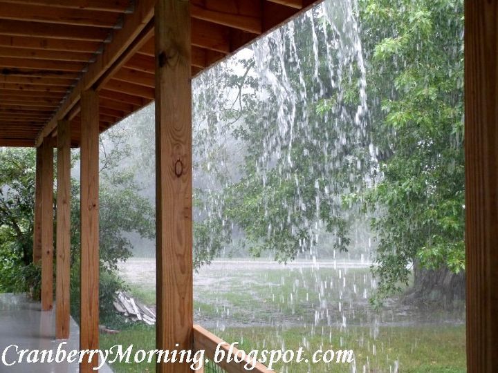 q distance between balusters on front screned porch railing, outdoor living, porches, Front porch on a rainy day I love standing out there when it s raining