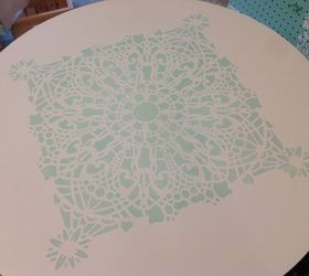 a little ikea table gets a big makeover ces stephanie s lace allover, chalk paint, painted furniture, Stencil 1 Almost covered the whole table