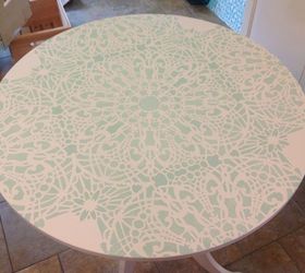 a little ikea table gets a big makeover ces stephanie s lace allover, chalk paint, painted furniture, Just 4 corners left what could go wrong