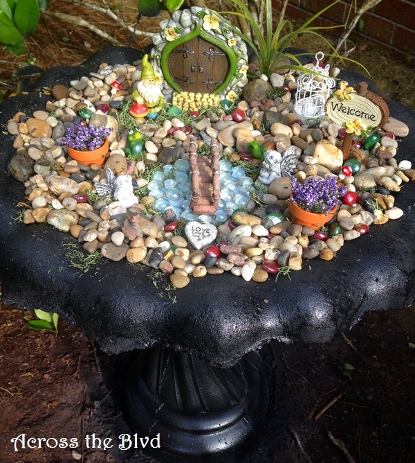 repurposed bird bath to fairy garden, container gardening, gardening, outdoor living, repurposing upcycling