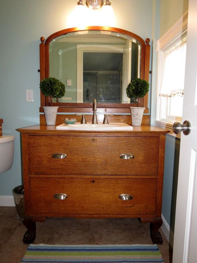 from dresser to bathroom vanity, bathroom ideas, painted furniture, repurposing upcycling