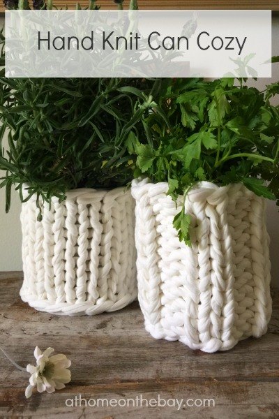 hand knit a can cozy for a sweet vase, container gardening, crafts, gardening, repurposing upcycling